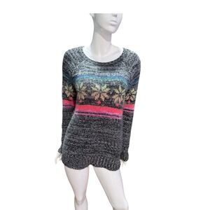 American Eagle Outfitters Gray Fair Isle Snowflake Sweater‎ S neon pink yellow